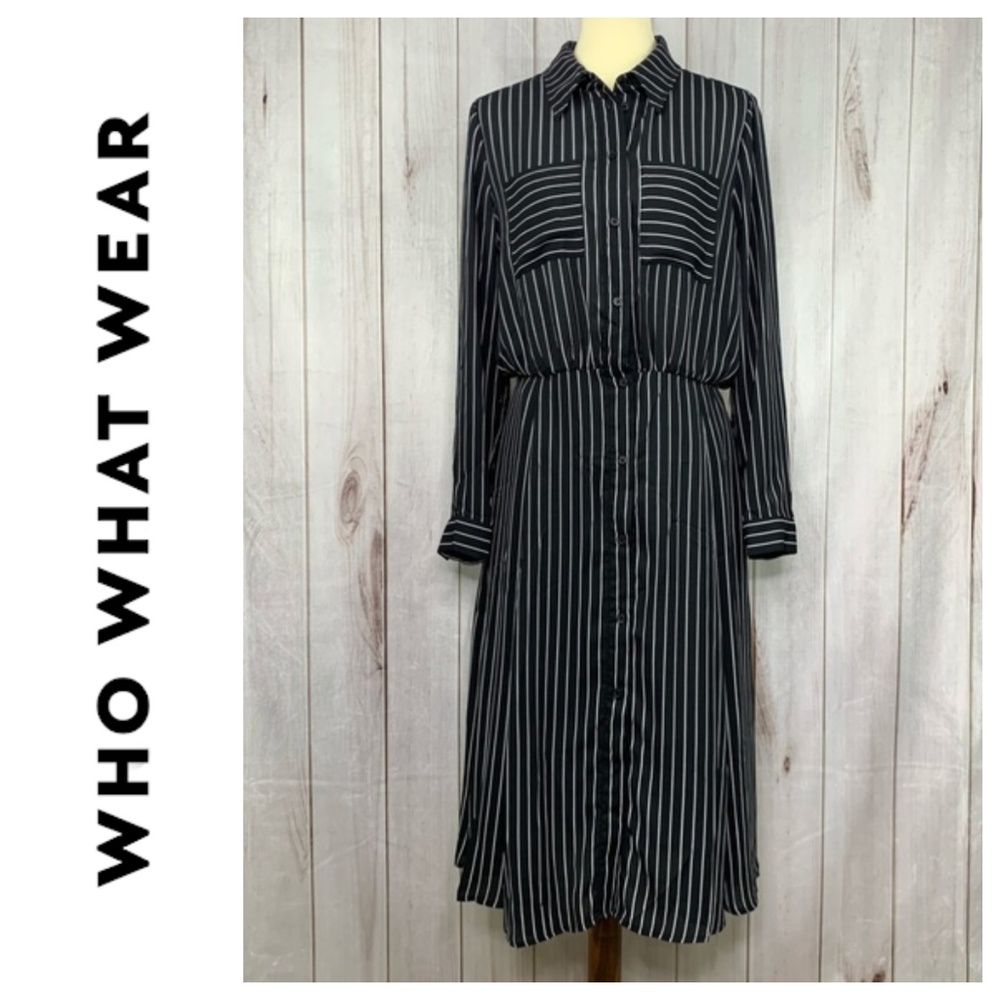 Who What Wear Pinstripe Ruched Waist Dress L